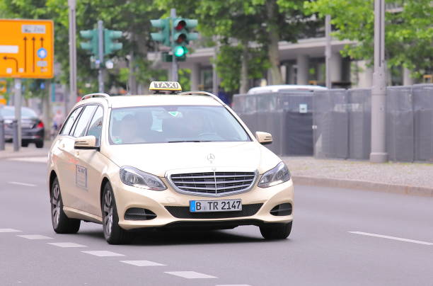 Berlin Germany - June 10, 2019: Taxi drive thorough downtown Berlin Germany