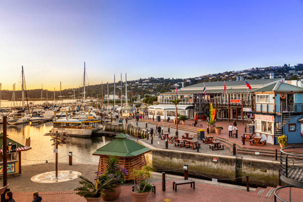 Restaurants at Knysna waterfront in the Western Cape Province stock photo