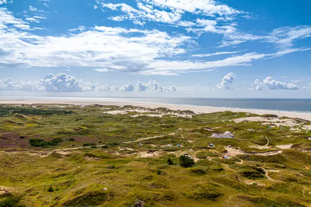 View on the dunes and north sea from the lighthouse of Amrum, North Frisia