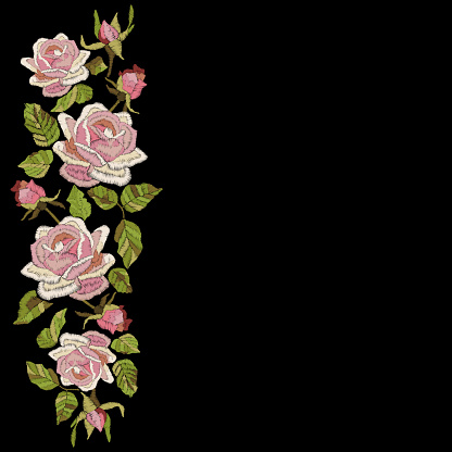 Ilustración de Rosas Con Hojas Y Cogollos Elemento Para El Diseño Borde  Floral Fondo Para Invitaciones O Tarjetas De Felicitación Imitación De  Puntada Satinada Vector y más Vectores Libres de Derechos de