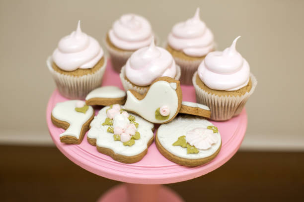 Gingerbread cookies and cookies on the festive table with sweets. Stylish pastries as a decoration for the holidays. Sweet bar
