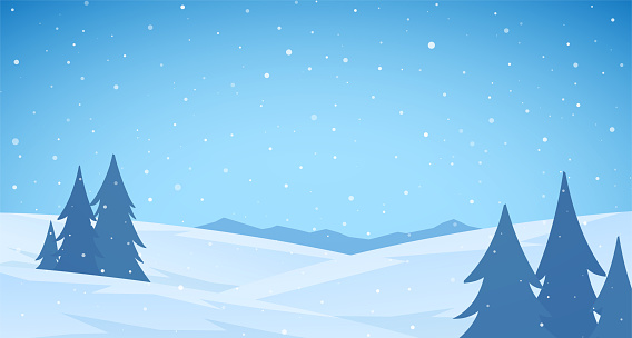  Ilustración de Dibujos Animados Invierno Montañas Nevadas Paisaje Plano Con Pinos Y Colinas Fondo Azul De Navidad y más Vectores Libres de Derechos de Copo de nieve