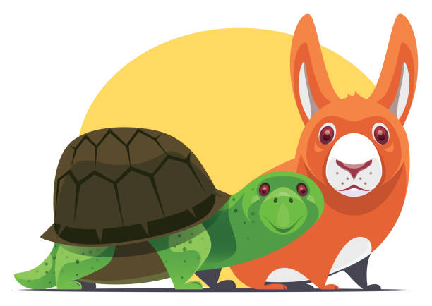 ilustrações de stock, clip art, desenhos animados e ícones de tortoise and rabbit gathering - the hare and the tortoise
