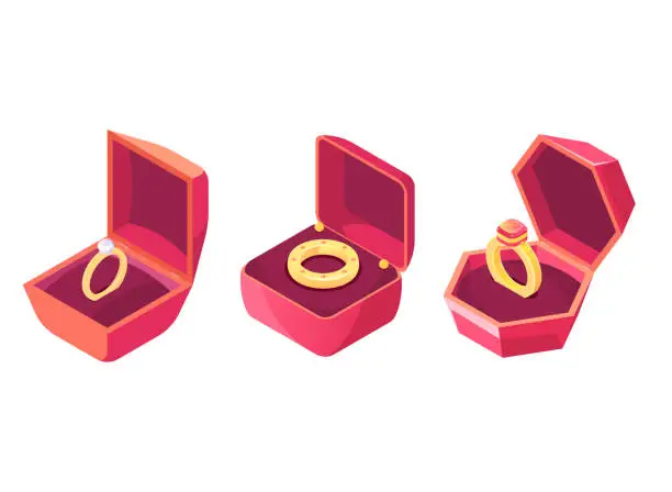 Vector illustration of Wedding rings in luxury cases isometric vector