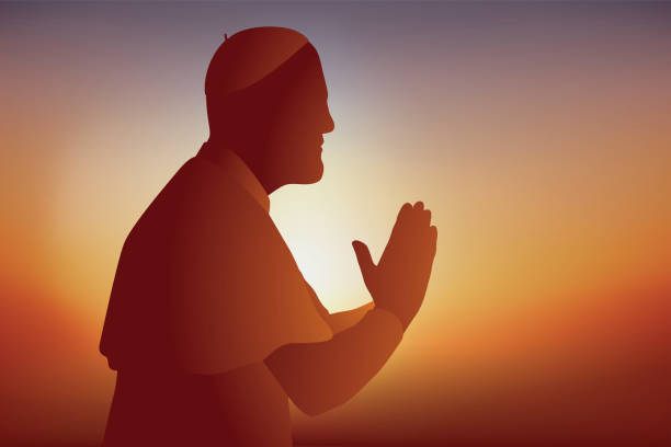 ilustraciones, imágenes clip art, dibujos animados e iconos de stock de concepto de oración para los cristianos con un sacerdote que tiene las manos entrelazadas. - we have a pope