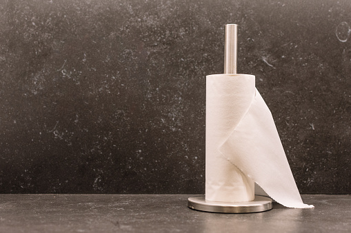 Isolated Paper Towel Roll and a black background. horizontal photo