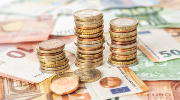 istock Stacks of coins with euro bills 1173798875