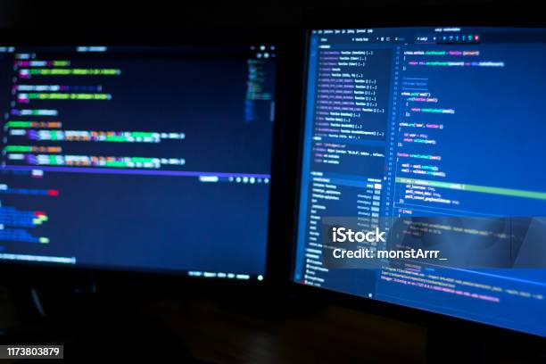 Computer Screens With Program Code Stock Photo - Download Image Now ...