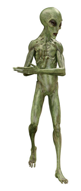 istock 3D illustration green alien on white 1173810222