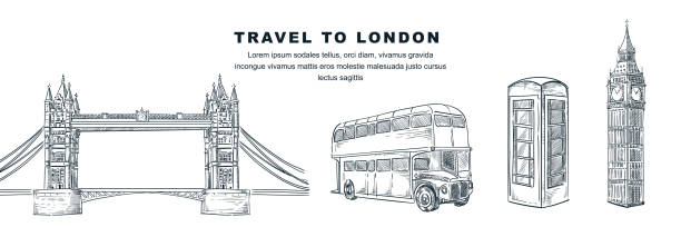 illustrazioni stock, clip art, cartoni animati e icone di tendenza di viaggia a londra disegnata a mano. illustrazione di schizzo vettoriale. gran bretagna famoso simbolo isolato su sfondo bianco - london england big ben bridge england