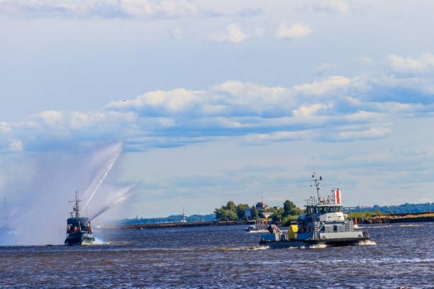 istock Extinguishing a burning ship during naval exercises 1173816627