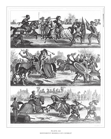 Different Models of Combat Engraving Antique Illustration, Published 1851. Source: Original edition from my own archives. Copyright has expired on this artwork. Digitally restored.