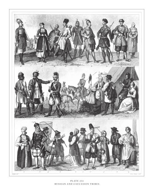 Russian and Caucasion Tribes Engraving Antique Illustration, Published 1851. Source: Original edition from my own archives. Copyright has expired on this artwork. Digitally restored.