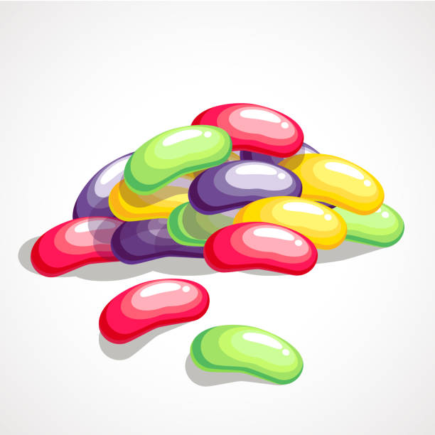 Cartoon colored jelly beans stacked in a pile Cartoon colored jelly beans stacked in a pile. Vector illustration. candy jellybean variation color image stock illustrations