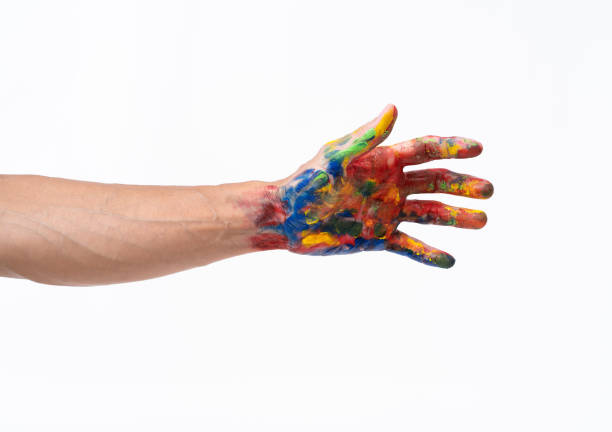 istock Man hand in colorful on white background 1173822286