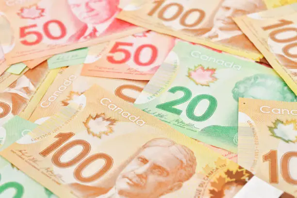 Photo of Canadian banknotes background