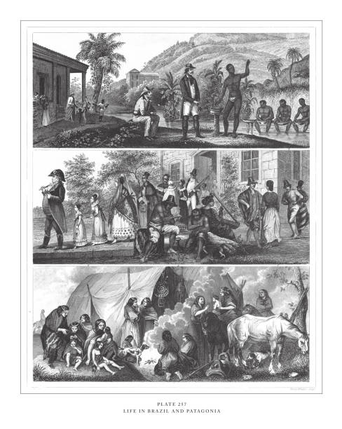Life in Brazil and Patagonia Engraving Antique Illustration, Published 1851 Life in Brazil and Patagonia Engraving Antique Illustration, Published 1851. Source: Original edition from my own archives. Copyright has expired on this artwork. Digitally restored. slave plantation stock illustrations