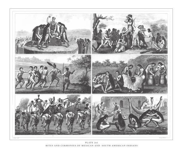 illustrazioni stock, clip art, cartoni animati e icone di tendenza di varieties of mankind engraving antique illustration, pubblicato nel 1851 - mankind