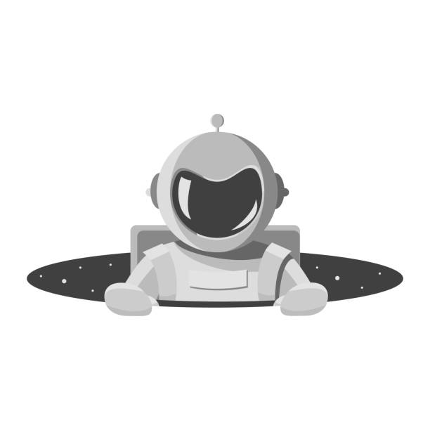 istock Cosmonaut in white spacesuit climbs out from the hole of space. Astronaut with a helmet without a face. Vector illustration in flat cartoon style for t-shirt, print or textile 1173828792
