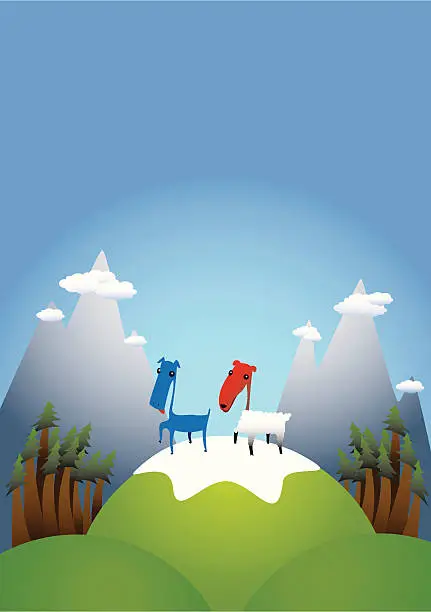 Vector illustration of sheep and dog