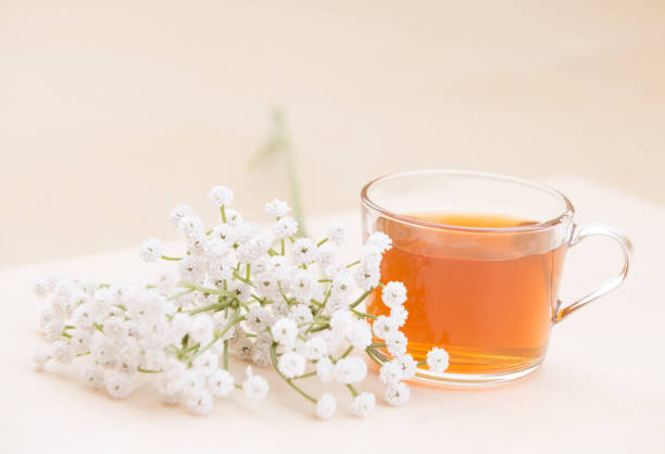 istock Autumn tea. Marigolds and tea cup autumn background 1173830172