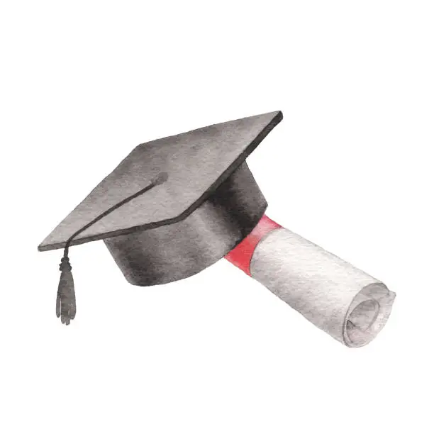 Vector illustration of Watercolor Graduate Hat