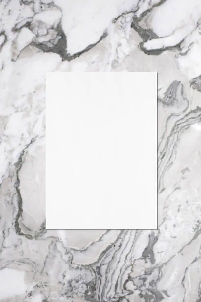 istock Empty white vertical rectangle poster or business card mockup with soft shadow on grey marble background 1173832421