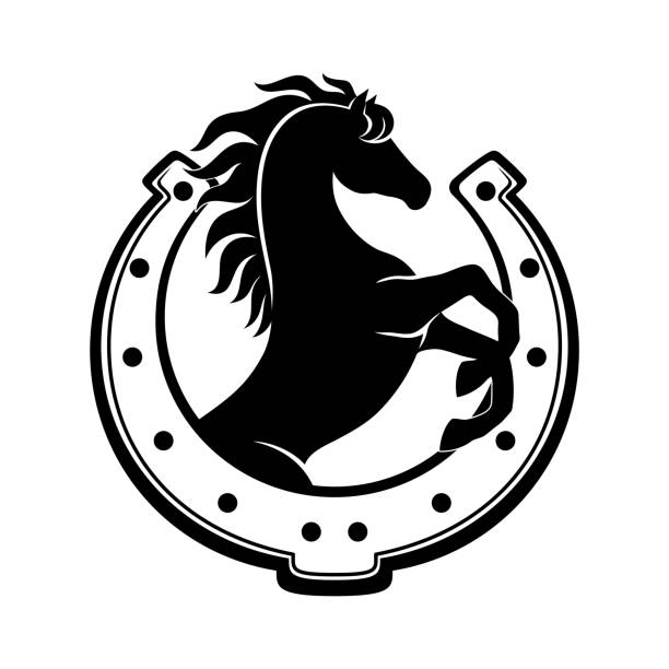 Horse and horseshoe sign. vector art illustration