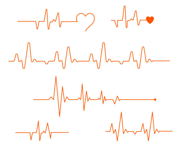 パルスラインベクトル。医学現代平らな心電図の心のアイコンベクトル。滑らかな太い線と細い線、テンプレートセット。心臓の脈拍赤と白の色。心拍孤独、心電図。 - heartbeat点のイラスト素材／クリップアート素材／マンガ素材／アイコン素材