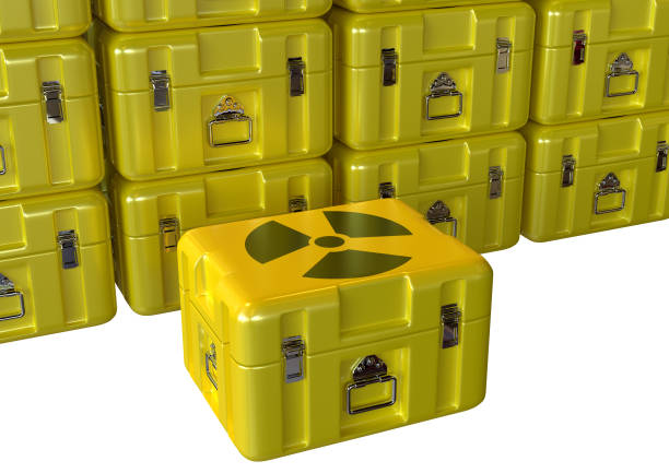 stack of boxes with radioactive material prepared for transport used in nuclear medicine. stack of boxes with radioactive material prepared for transport used in nuclear medicine. 3D rendering metal crate stock pictures, royalty-free photos & images
