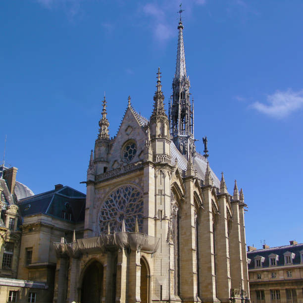 Exterior of the Sainte Chapelle in Paris, France Rare view on the facade of "Saint Chapelle" in Paris from 13th century sainte chapelle stock pictures, royalty-free photos & images