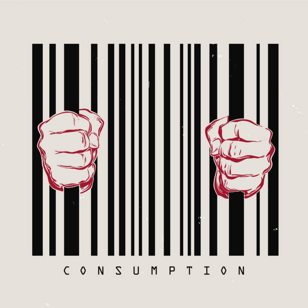 barcode pressure to buy Consumer Prisoner Capitalism Critique prison illustrations stock illustrations