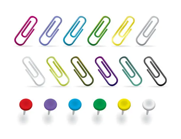 Vector illustration of Paper Clip and Thumbtack Colorful Collection