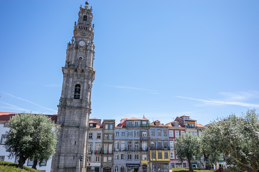Porto, Portugal - June 10, 2019: Baroque style Clérigos Tower is one of the symbols of Porto.