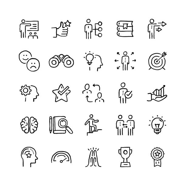 Set of Mentoring and Training related objects and elements. Hand drawn vector doodle illustration collection. Hand drawn icon set.