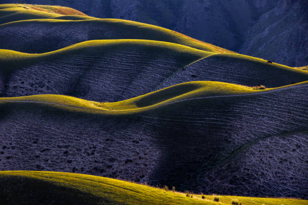 curvy mountain grassland scenery in xinjiang - national grassland imagens e fotografias de stock