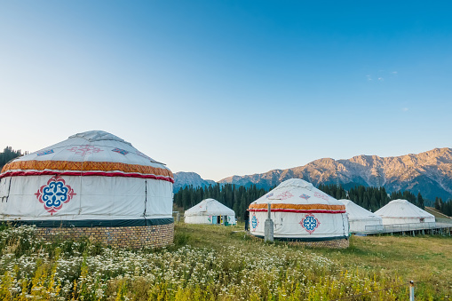Yurts at Songkol lake Kyrgyzstan in Central Asia
