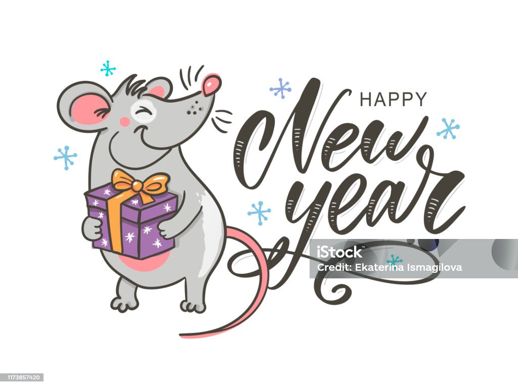 Template Image Happy New Year Party With Rat White Background New ...