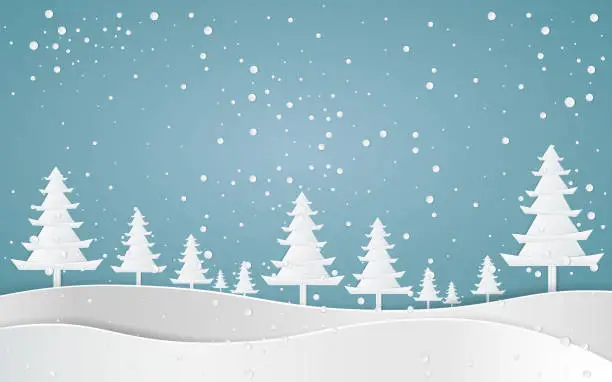 Vector illustration of winter with homes and snowy paper art . beautiful scenery in the design vector