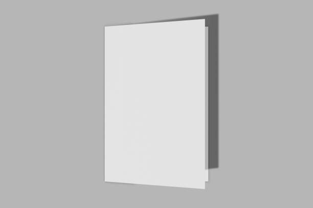 istock Mockup vertical booklet, brochure, invitation isolated on a grey background with hard cover and realistic shadow. 3D rendering. 1173863083