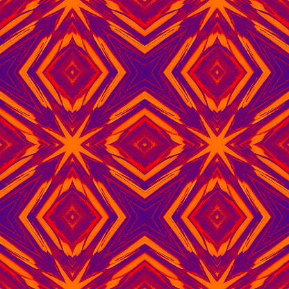 Kaleidoscope Star Grunge Yellow Ultra Violet Orange Purple Neon Pattern Seamless Rhombus Beautiful Colorful Tropical Texture Distorted Macro Photography