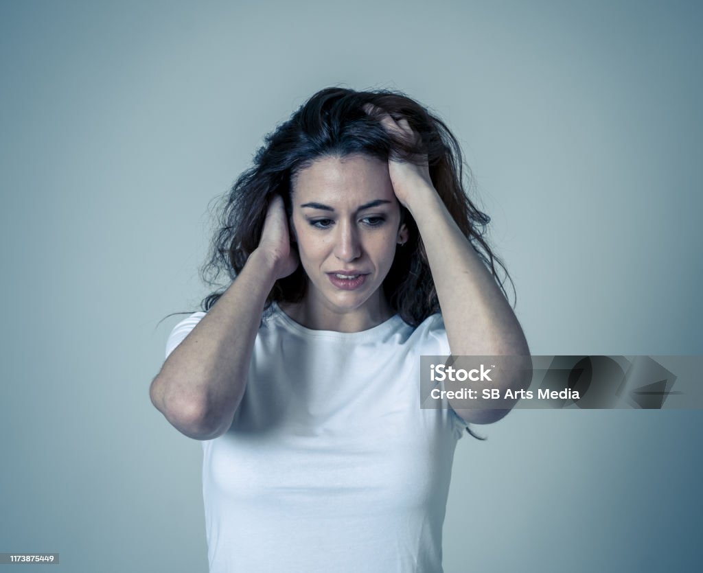 Portrait Of Young Sad Woman Looking Worried In Emotional Pain ...