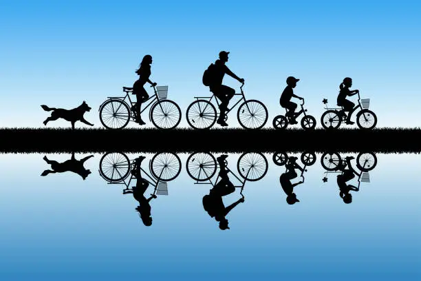 Vector illustration of Family on bikes in park