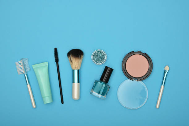 istock Feminine makeup and beauty care set on blue 1173878697