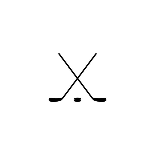 ilustraciones, imágenes clip art, dibujos animados e iconos de stock de vector cruzó palos de hockey y conjunto de icono de disco - slap shot