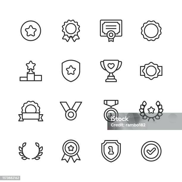 Awards And Achievement Line Icons Editable Stroke Pixel Perfect For Mobile And Web Contains Such Icons As Award Medal Gold Achievement Success Podium Winning Stock Illustration - Download Image Now