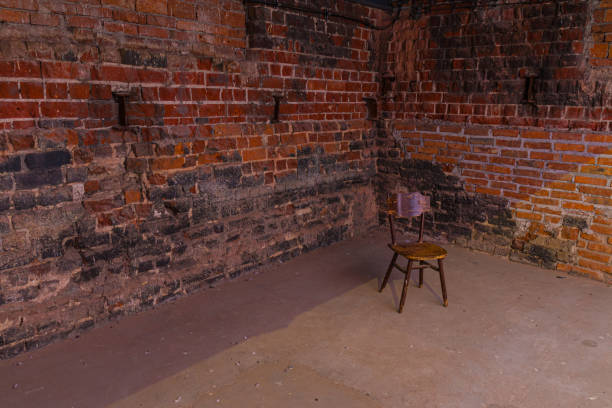 istock Single, old chair against old brick wall 1173884418