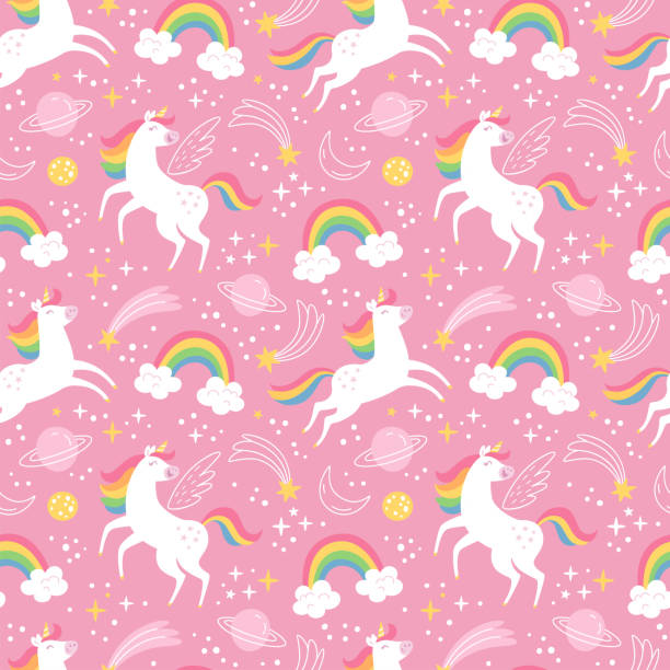 einhorn-muster. - unicorn stock-grafiken, -clipart, -cartoons und -symbole