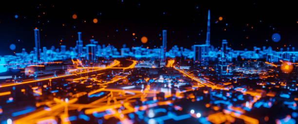 istock Abstract 3d render of techno mega city. 1173885688