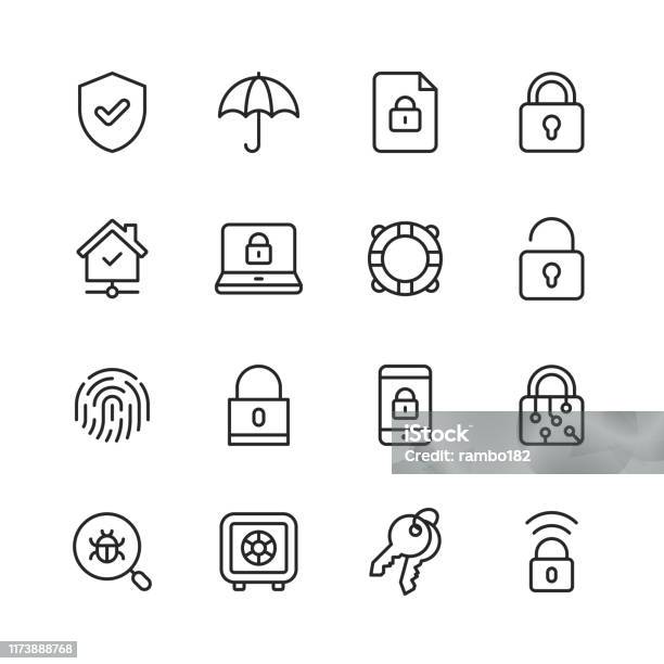 Security Line Icons Editable Stroke Pixel Perfect For Mobile And Web Contains Such Icons As Security Shield Insurance Padlock Computer Network Support Keys Safe Bug Cybersecurity Stock Illustration - Download Image Now